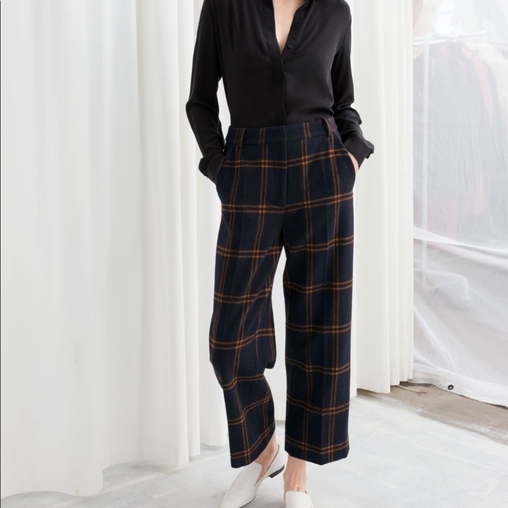 & Other Stories Wool Blend Plaid Pants US 2